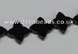 CAB989 15.5 inches 14*14mm flower black agate gemstone beads wholesale
