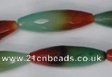 CAG1020 15.5 inches 12*40mm faceted rice rainbow agate beads