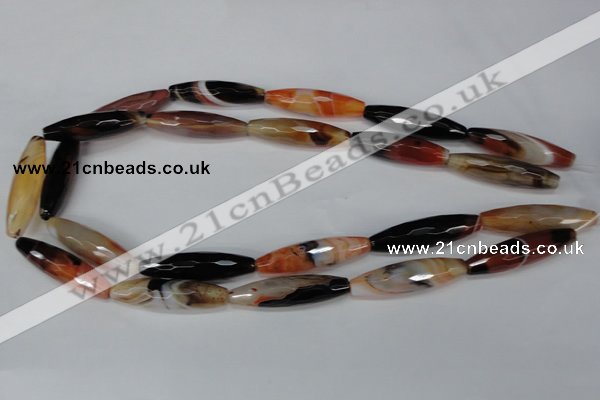 CAG1361 15.5 inches 10*38mm faceted rice line agate gemstone beads