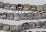 CAG1430 15.5 inches 8*8mm square silver needle agate beads