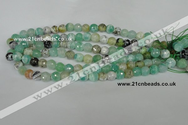 CAG1528 15.5 inches 10mm faceted round fire crackle agate beads