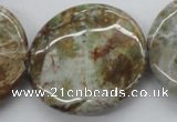 CAG1935 15.5 inches 35mm flat round green magic agate beads