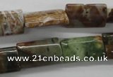 CAG1985 15.5 inches 12*20mm flat tube green magic agate beads