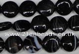CAG2992 15.5 inches 12mm flat round black line agate beads
