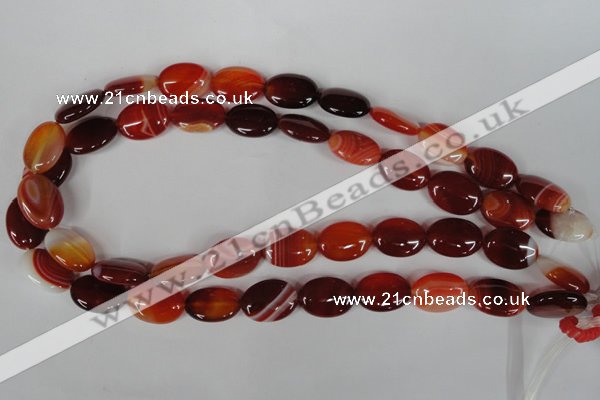 CAG3194 15.5 inches 13*18mm oval red line agate beads