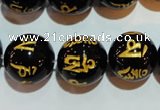 CAG3376 15.5 inches 16mm carved round black agate beads wholesale