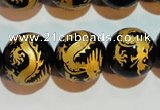 CAG3383 15.5 inches 16mm carved round black agate beads wholesale