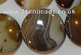 CAG3507 15.5 inches 30mm flat round brown line agate beads