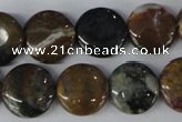 CAG3517 15.5 inches 16mm flat round ocean agate gemstone beads
