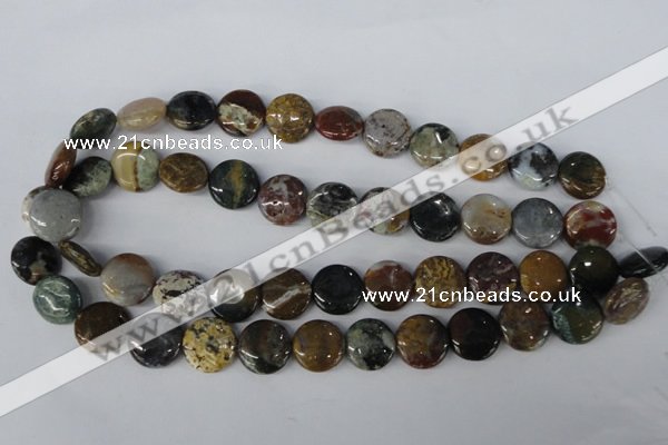 CAG3517 15.5 inches 16mm flat round ocean agate gemstone beads