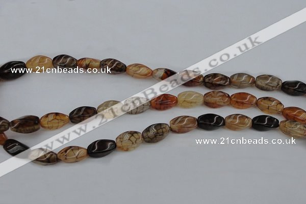 CAG4149 15.5 inches 6*12mm twisted rice dragon veins agate beads