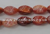 CAG4186 15.5 inches 8*16mm twisted rice natural fire agate beads