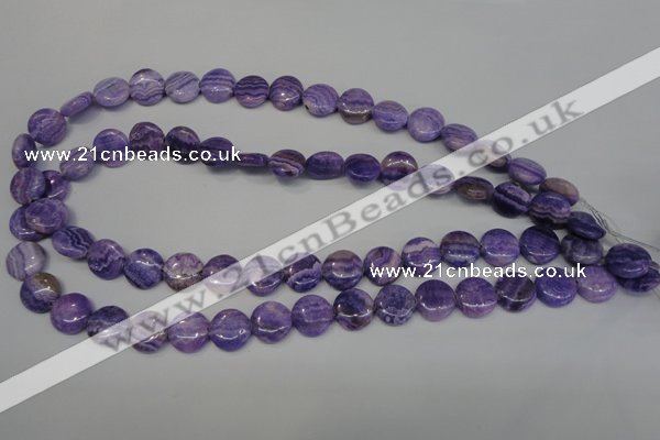 CAG4428 15.5 inches 12mm flat round dyed blue lace agate beads