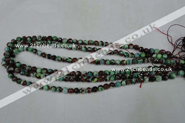 CAG5214 15 inches 6mm faceted round fire crackle agate beads