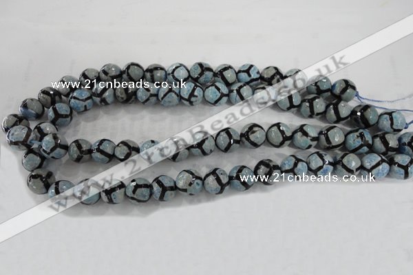 CAG6186 15 inches 10mm faceted round tibetan agate gemstone beads