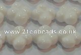 CAG7221 15.5 inches 14*14mm carved flower white agate gemstone beads