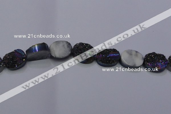 CAG7964 7.5 inches 15*20mm oval plated white druzy agate beads