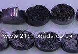 CAG8177 7.5 inches 13*18mm oval black plated druzy agate beads