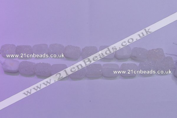 CAG8230 Top drilled 13*18mm rectangle white plated druzy agate beads