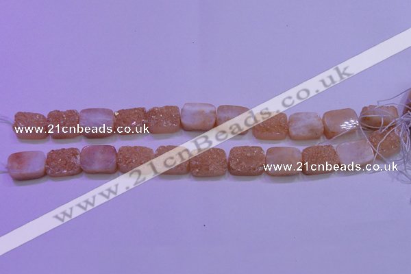 CAG8231 Top drilled 13*18mm rectangle champagne plated druzy agate beads