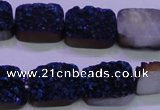 CAG8236 Top drilled 13*18mm rectangle blue plated druzy agate beads