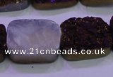 CAG8255 Top drilled 18*25mm rectangle purple plated druzy agate beads