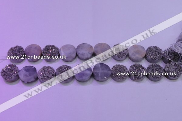 CAG8382 7.5 inches 20mm coin silver plated druzy agate beads