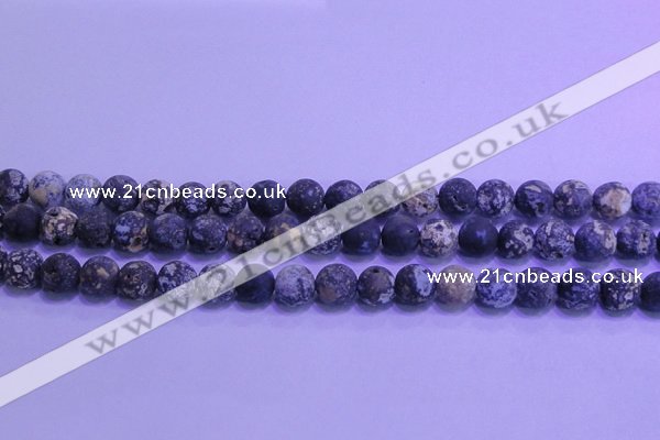 CAG8652 15.5 inches 8mm round matte blue ocean agate beads