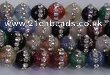 CAG8820 15.5 inches 6mm round agate with rhinestone beads