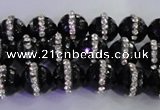 CAG8856 15.5 inches 8mm faceted round agate with rhinestone beads