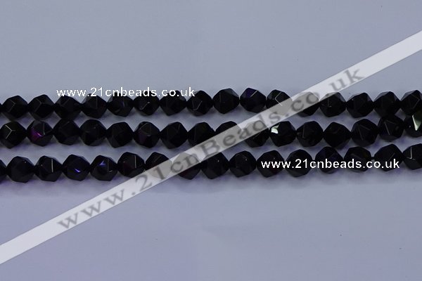 CAG9352 15.5 inches 8mm faceted nuggets black agate beads