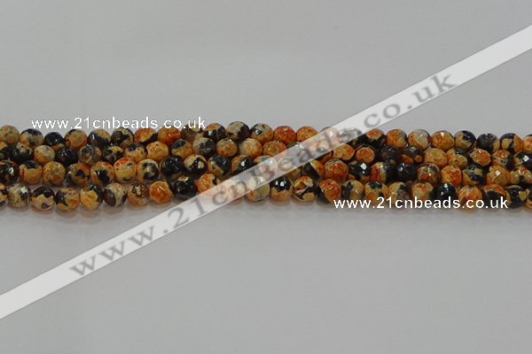 CAG9456 15.5 inches 6mm faceted round fire crackle agate beads