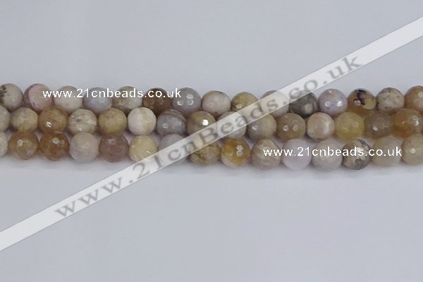 CAG9855 15.5 inches 10mm faceted round ocean fossil agate beads