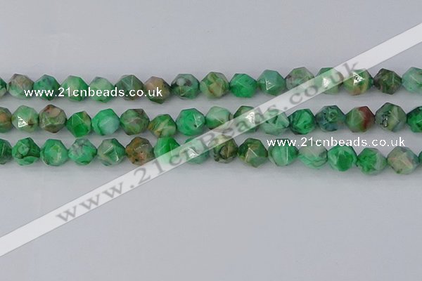 CAG9965 15.5 inches 10mm faceted nuggets green crazy lace agate beads