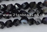 CAG9981 15.5 inches 6mm faceted nuggets black line agate beads
