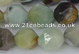 CAM1469 15.5 inches 12mm faceted nuggets black amazonite beads