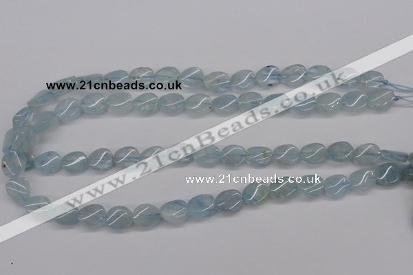 CAQ150 15.5 inches 10*12mm twisted oval natural aquamarine beads