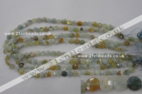CAQ365 15.5 inches 8mm faceted coin natural aquamarine beads