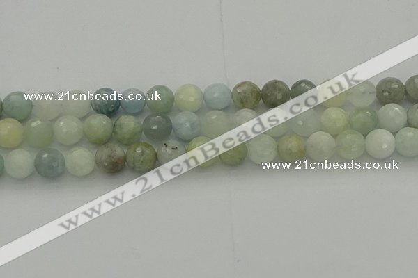 CAQ438 15.5 inches 10mm faceted round natural aquamarine beads