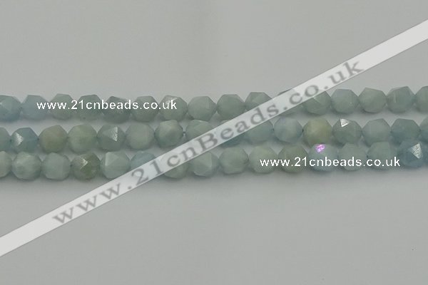 CAQ798 15.5 inches 10mm faceted nuggets aquamarine gemstone beads
