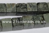 CBD218 15.5 inches 12*12mm cube green brecciated jasper beads