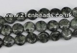 CBD220 15.5 inches 8mm flat round green brecciated jasper beads