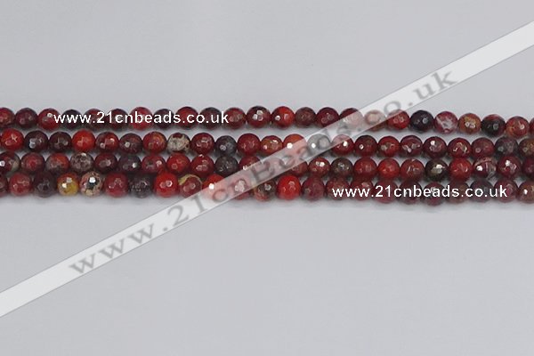 CBD376 15.5 inches 6mm faceted round poppy jasper beads
