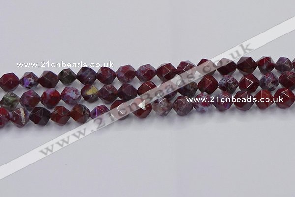 CBD384 15.5 inches 8mm faceted nuggets brecciated jasper beads