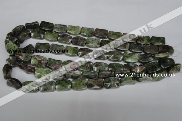 CBG69 15.5 inches 13*18mm wavy rectangle bronze green gemstone beads