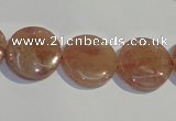CBQ18 15.5 inches 16mm flat round strawberry quartz beads wholesale