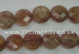 CBQ242 15.5 inches 12mm faceted coin strawberry quartz beads