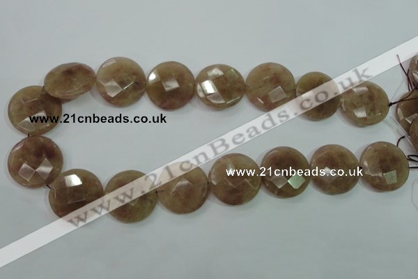 CBQ246 15.5 inches 25mm faceted coin strawberry quartz beads
