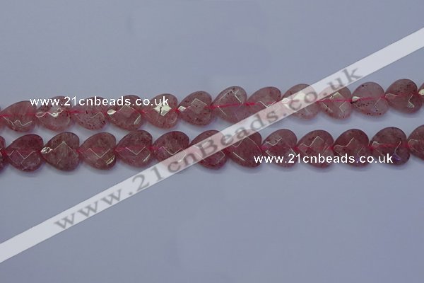 CBQ469 15.5 inches 12mm faceted heart strawberry quartz beads