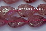 CBQ478 15.5 inches 13*18mm faceted flat teardrop strawberry quartz beads